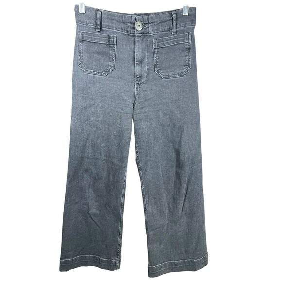 Pilcro Skipper Black Ankle Jeans Women 28‎ Wide Leg Stretch High Rise Anthro - Picture 2 of 14